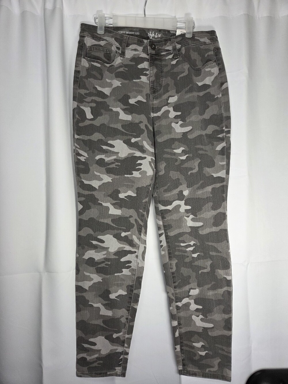 Style & Co. NEW Curvy Skinny Leg Gray Camo Denim Jeans Women's 10